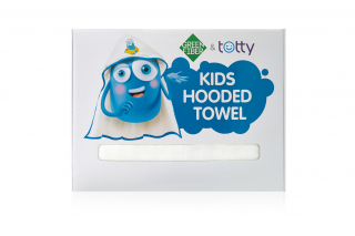 Green Fiber & Totty köşe bebekli havlusu, beyaz, mavi kenarlı